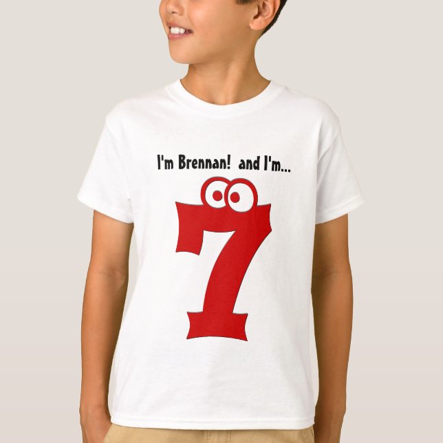Cute Birthday Tee for 7 Year Old Fun Red Number (Front)