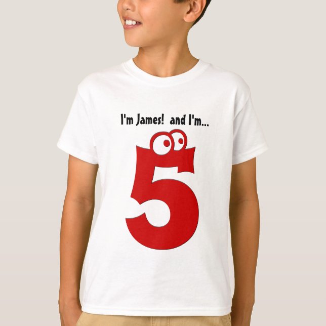 Cute Birthday Tee for Five Year Old Fun Red Number (Front)