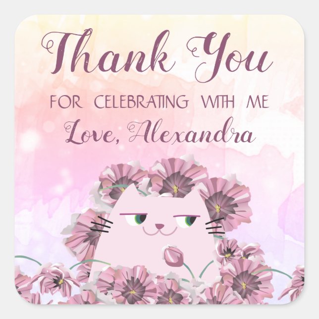 Cute Birthday Thank You Square Sticker (Front)