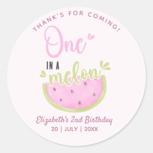 Cute Birthday watermelon Girl one in a melon Classic Round Sticker