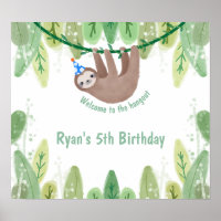 Cute birthday welcome sloth in party hat