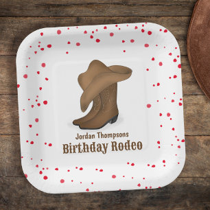 Cute Birthday Whimsical Cowboy Rodeo Simple Paper Plate