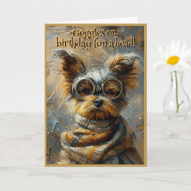Cute Birthday Yorkshire Terrier Custom Name 163 Card (Small Plant)