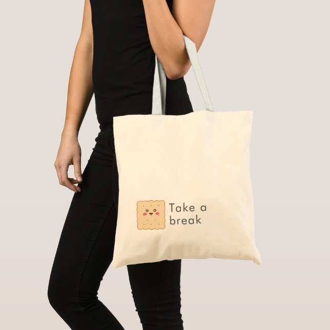 Cute Biscuit Take A Break Custom Text Tote Bag (Front (Product))