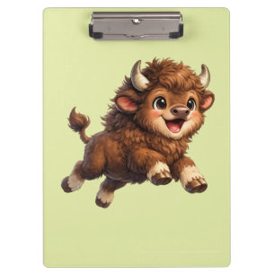 Cute Bison with Big Eyes Happy Wildlife Cartoon Clipboard