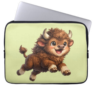 Cute Bison with Big Eyes Happy Wildlife Cartoon Laptop Sleeve