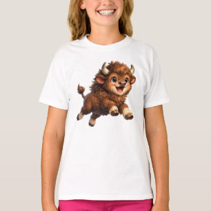 Cute Bison with Big Eyes Happy Wildlife Cartoon T-Shirt
