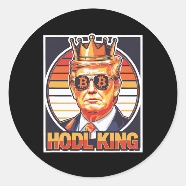 Cute Bitcoin King Trump Crypto Shades Future Of Mo Classic Round Sticker (Front)