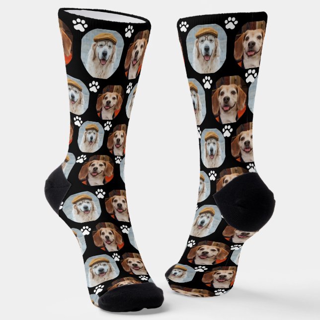  Cute Black 2 Pet 2 Photo Paw Print Socks (Angled)