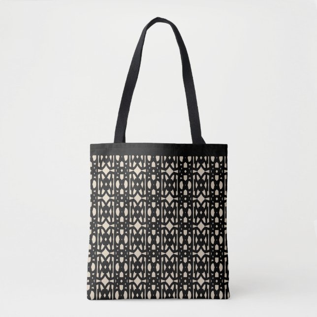 Cute Black and Beige Shape Pattern Tote Bag (Front)