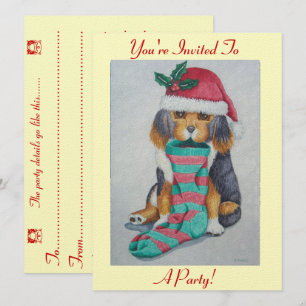 cute black and brown puppy christmas party invitation