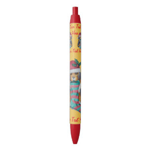 cute black and brown puppy dog for christmas blue ink pen