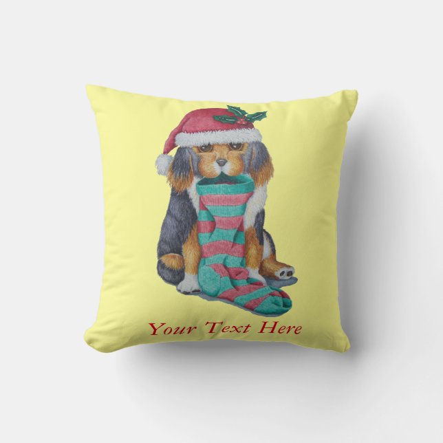 cute black and brown puppy dog for christmas cushion (Front)