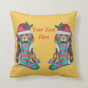 cute black and brown puppy dressed for christmas cushion