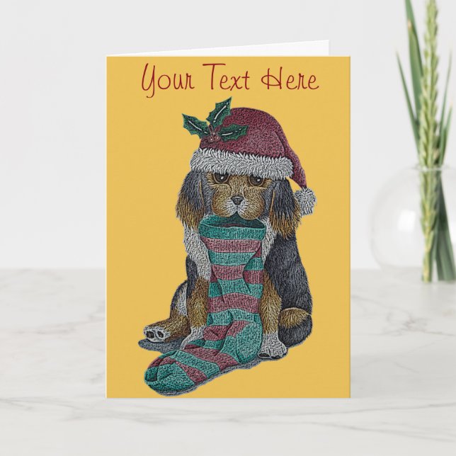 cute black and brown puppy dressed for christmas holiday card (Front)