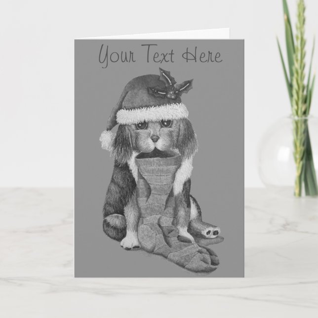 cute black and brown puppy dressed for christmas holiday card (Front)
