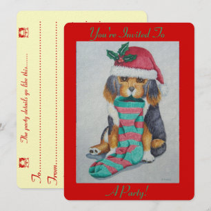cute black and brown puppy dressed for christmas invitation