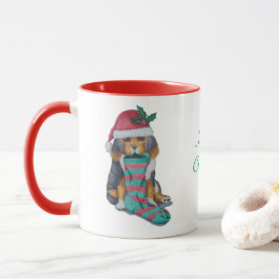 cute black and brown puppy dressed for christmas mug