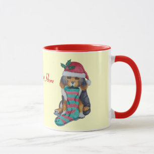 cute black and brown puppy dressed for christmas mug