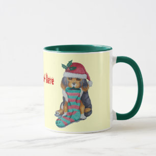 cute black and brown puppy dressed for christmas mug