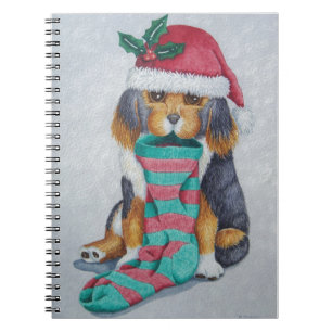 cute black and brown puppy dressed for christmas notebook