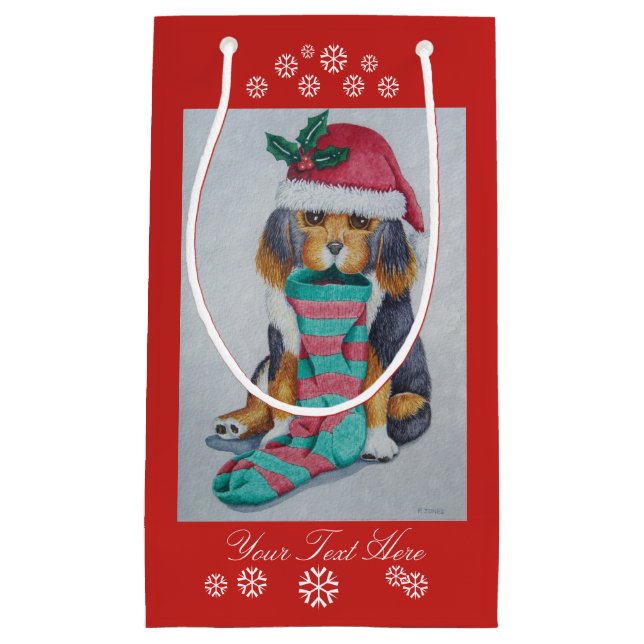 cute black and brown puppy dressed for christmas small gift bag (Front)
