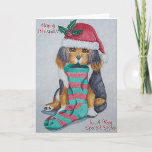 cute black and brown puppy festive verse sister holiday card