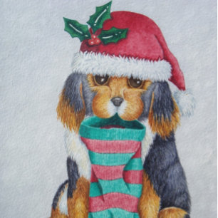 cute black and brown puppy for mum at christmas holiday card