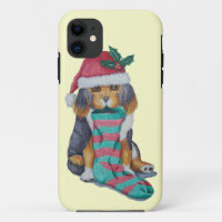 cute black and brown puppy with christmas