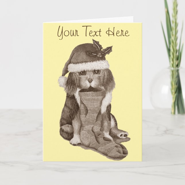 cute black and brown puppy with christmas stocking holiday card (Front)