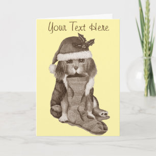 cute black and brown puppy with christmas stocking holiday card