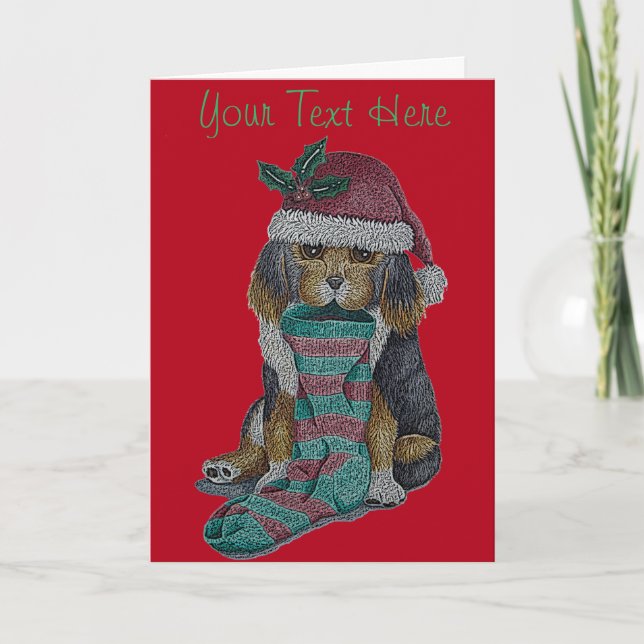 cute black and brown puppy with christmas stocking holiday card (Front)