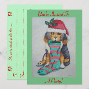 cute black and brown puppy with christmas stocking invitation