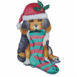 cute black and brown puppy with christmas stocking photo sculpture decoration<br><div class="desc">This cute little mixed breed Christmas puppy is eagerly awaiting a visit from Santa Claus to fill his Christmas stocking with lots of gifts and other doggy goodies. This cute puppy picture will brighten up any festive kitchen. The original puppy illustration is painted in watercolour and is an original product...</div>