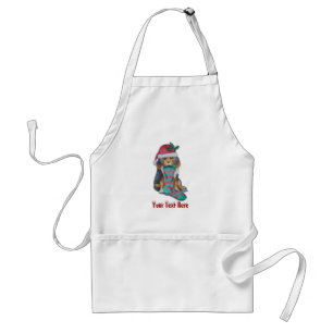 cute black and brown puppy with christmas stocking standard apron