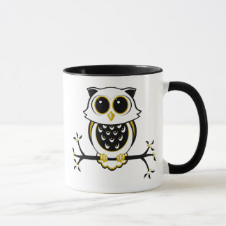 Cute Black and Gold Cartoon Owl Mug