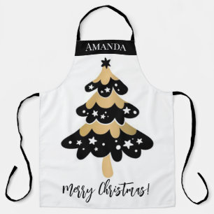 Cute Black and Gold Christmas Tree Custom Apron