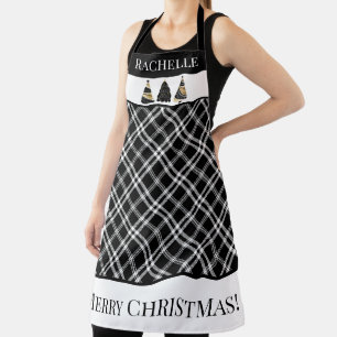 Cute Black and Gold Christmas Trees and Plaid Apron