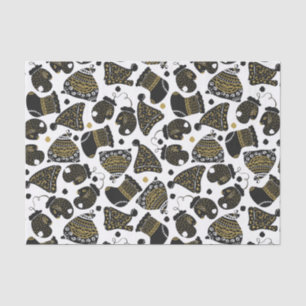 Cute Black and Gold Hats and Mittens Christmas Tissue Paper