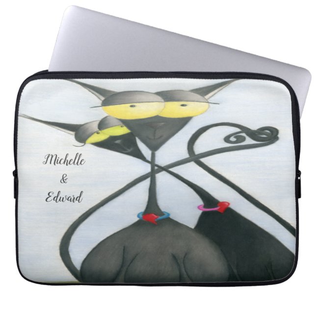 Cute Black and Gray Cat Cartoon Laptop Sleeve (Front)