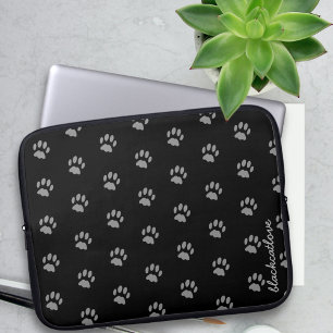Cute Black and Gray Pet Paw Print Laptop Sleeve