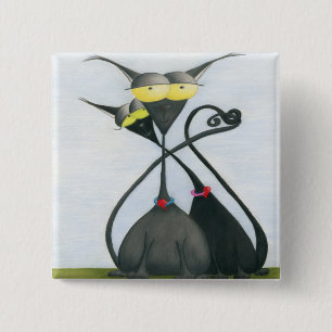 Cute Black and Grey Cat Cartoon 15 Cm Square Badge