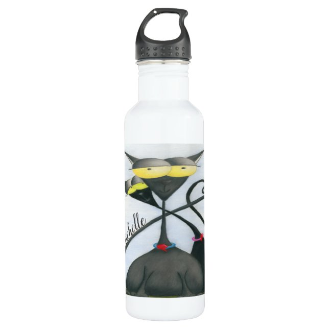 Cute Black and Grey Cat Cartoon 710 Ml Water Bottle (Front)