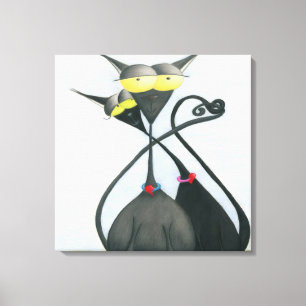 Cute Black and Grey Cat Cartoon Canvas Print
