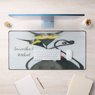 Cute Black and Grey Cat Cartoon  Desk Mat
