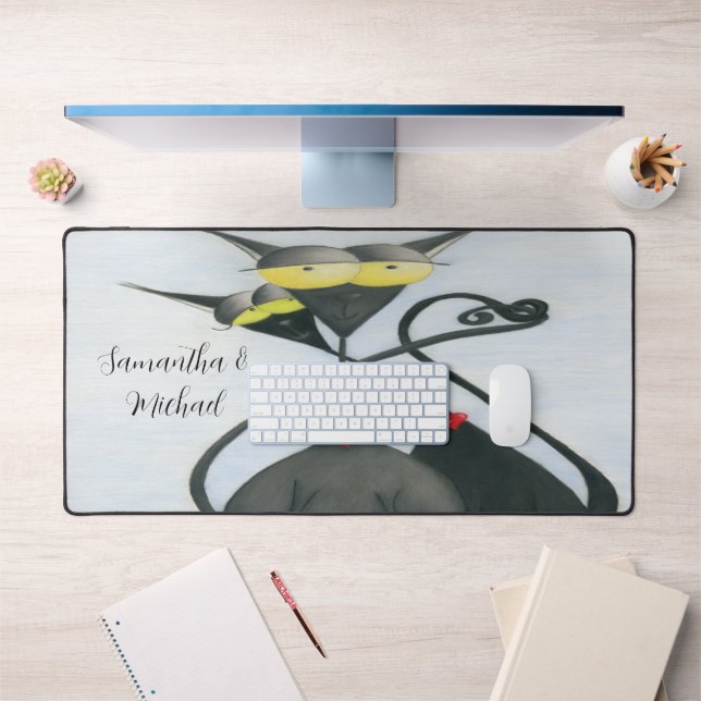 Cute Black and Grey Cat Cartoon  Desk Mat (Office 1)
