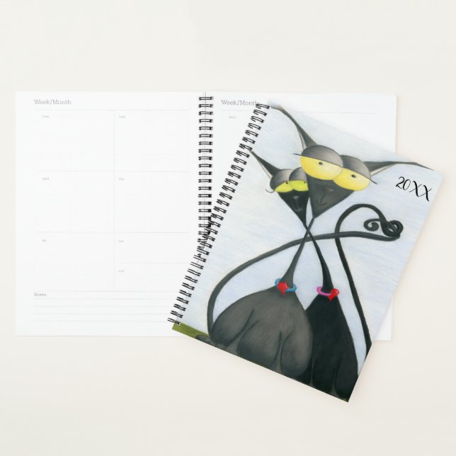 Cute Black and Grey Cat Cartoon Planner (Display)