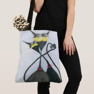 Cute Black and Grey Cat Cartoon Tote Bag