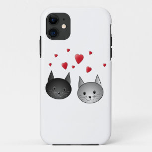 Cute Black and Grey Cats, with Hearts. iPhone 11 Case