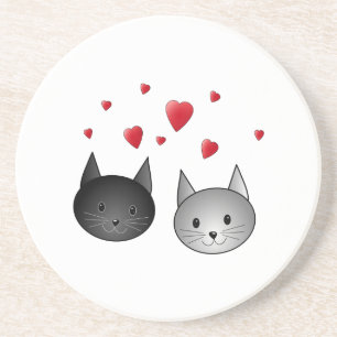 Cute Black and Grey Cats, with Hearts. Coaster